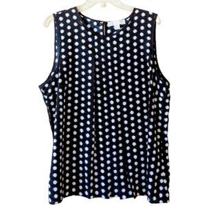 Michael Kors Blouse Shell Navy Blue White Polk-a-dot Tank Pleated Sleeve…